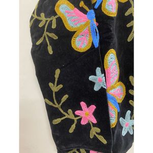 Chaqueta de Algodón de Punto con Terciopelo Bordado a Mano para Mujer, Cuello Mandarín, Manga Larga, Estampado Floral, Frente Abierto, Estilo Prairie, Invierno/Primavera - Product Image 4