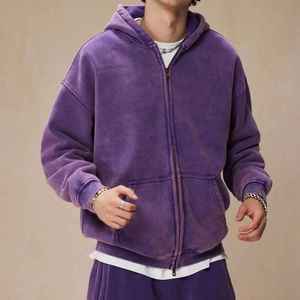 ชุดวอร์มมีฮู้ดสีม่วงแบบยูนิเซ็กซ์ VIBE SEWN เสื้อซิปเต็มตัว กางเกงจ็อกเกอร์ สีพื้น ทรงลำลอง ใส่สบาย ผ้าฝ้าย 100% สำหรับฤดูหนาว - Product Image 2