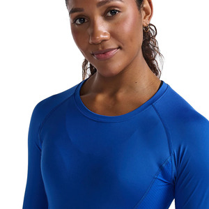 Women <b>Long</b> <b>Sleeve</b> Crew Neck Yoga <b>Top</b> Solid <b>Blue</b> Breathable Compression Shirt Skinny Fit Athletic Workout Wear Waterproof Front - Product Image 3