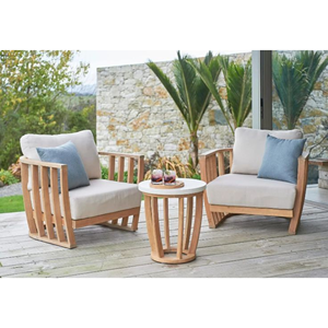 Teak <b>Outdoor</b> Garden <b>Sofa</b> Set Contemporary Wooden Armchairs with Side Table Durable Cushioned Seating for Patio - Product Image 1