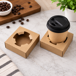 EcoRev ECO40 Porte-gobelets jetables en papier kraft biodégradable pour boissons chaudes, emballage à emporter, capacité pour deux gobelets, logo personnalisé - Product Image 3