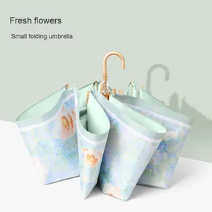 Parapluie pare-soleil pliable portable haut de gamme Golden Hook 190T à commande manuelle, moderne pour femmes, protection solaire en gros - Product Image 4