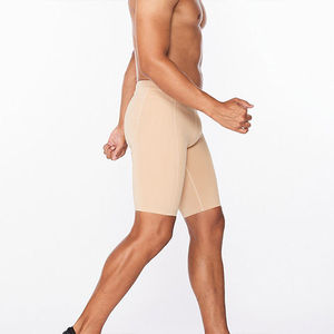 Shorts Capri de Compression Beige pour Homme, Taille Haute, Respirants, en Coton Spandex Tricoté, Style Minimaliste, Taille Élastique - Product Image 3