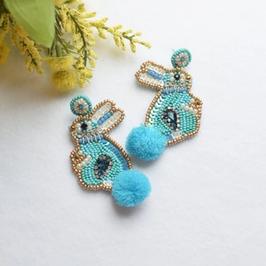 Boucles d'oreilles pendantes fantaisie en forme de lapin vert perlé pour femme, idéales pour Pâques - Product Image 5