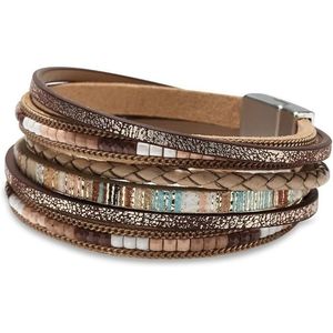 Bracciale a più strati con perline di cristallo e stampa leopardata in stile Boho Chic da donna, con fascia in pelle. - Product Image 1