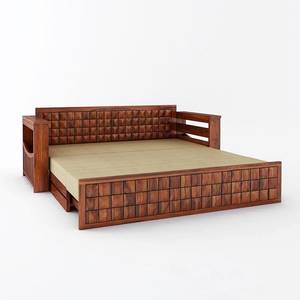 Solid Sheesham Wood Traditional Convertible <b>Sofa</b> <b>Bed</b> with Foldable Design Fabric Upholstery and Foam Filling Carved Panel - Product Image 2