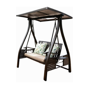 Outdoor Patio <b>Swing</b> Chair (Metal & Rattan) for 2 People, Featuring a Canopy and Comfortable Cushions - Product Image 2