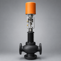 Vanne de régulation automatique à trois voies avec actionneur électrique, soufflet, bonnet et raccordement à brides pour système de circulation d'eau CVC OEM