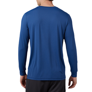 เสื้อยืดกีฬาแขนยาว คอกลม ทรงแอธเลติก ผ้าสแปนเด็กซ์/โพลีเอสเตอร์ ระบายอากาศ แห้งเร็ว ทนทาน สำหรับผู้ชาย รับผลิตแบบ OEM ODM - Product Image 2
