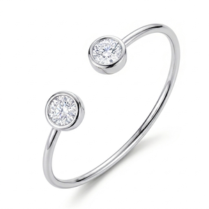 Classic 925 Silver Twin round Shaped 0.30ct Round Brilliant Cut Lab Grown diamond Open Cuff Bracelet <b>Bangle</b> - Product Image 1
