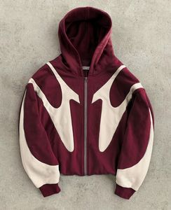 Veste à capuche zippée surdimensionnée en patchwork pour homme - Product Image 3