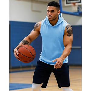 Manufacturer Solid Fitness Hooded Singlet 100% Cotton Vests Gym Wear OEM Logo Printed Sleeveless Hoodie Men's Sport Vests - Product Image 5