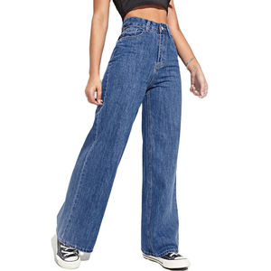 Jeans Anchos Elásticos de Algodón Azul para Mujer, Talla Grande, Transpirables, de Alta Calidad, 2026, Servicio OEM - Product Image 1