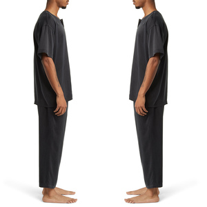 Ensemble de pyjama en soie de mûrier véritable pour hommes, vêtements de nuit à manches longues, couleur unie, vêtements de nuit de haute qualité pour hommes, vêtements de détente doux pour la maison - Product Image 4