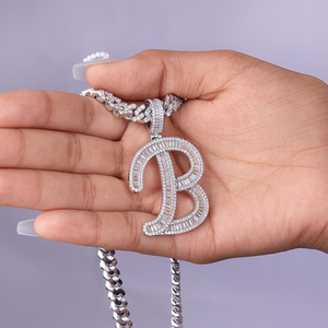 925 sterling <b>Silver</b> Moissanite <b>Initial</b> B <b>Pendant</b> Iced Out Letter <b>Pendant</b> Hip Hop Diamond Baguette Luxury Custom Name Jewelry - Product Image 4