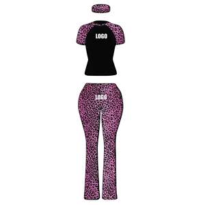 Ensemble d'été 2026 pour femme : Haut court imprimé léopard à manches raglan et pantalon évasé moulant – Tenue sexy style streetwear - Product Image 2