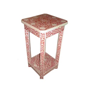 Handcrafted Bone Inlay Stool Round Accent Side <b>Table</b> Luxury Floral Red Bone Inlay <b>Bedside</b> <b>Table</b> Wholesale Indian Handmade Living - Product Image 3