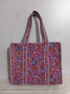 Sac fourre-tout matelassé Kantha à fermeture éclair, sac de shopping en patchwork de coton fait main, sac à bandoulière écologique - Product Image 5