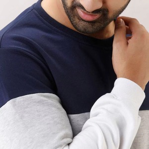 Sweat-shirt à col rond pour homme, couleur marine, gris et blanc, à manches longues, décontracté, pour l'automne et l'hiver - Product Image 5