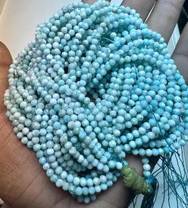 TASBIYA GEMS Natural Larimar Gemstone 3.5mm Faceted Round <b>Blue</b> Beads Third Party Certified Ready to Ship for <b>Necklace</b> Making - Product Image 3