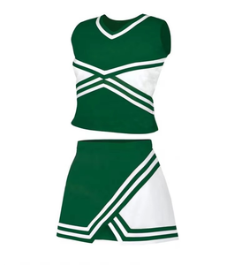 Ensemble d'uniformes de cheerleading bleu et blanc à blocs de couleur pour adultes, haut sans manches à col en V avec jupe assortie, 100 % polyester pour équipes de cheerleading - Product Image 3