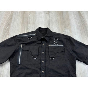 Wholesale <b>Men's</b> Gothic Punk Short Sleeve Shirt Heavy Cotton with D-Rings Metal Zippers Emo Streetwear Top - Product Image 2