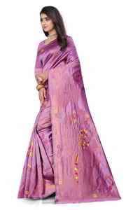 <b>Purple</b> Silk <b>Saree</b> with Floral Embroidery Women India Pakistan Traditional Party Wedding Wear Regular Fit Floor Length Quick Dry - Product Image 6