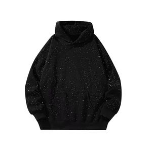 Sudadera con capucha de algodón personalizada con pedrería para hombre, corte holgado, gruesa, de invierno, estilo urbano, forro de punto, sudadera brillante OEM ODM - Product Image 1
