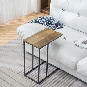 Tavolino Laterale FCH in MDF Monostrato e Ferro, Rettangolare Marrone con Triamina, 48*28*58cm, Tipo C, Tavoli Console con Finitura Spray Nera - Product Image 3