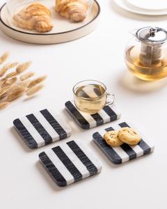 Modern Square <b>Marble</b> <b>Coasters</b> Black White Striped Stone Drink Pads Non Slip Table Mats for Home Coffee Tea Set - Product Image 4