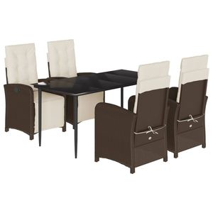 Set da Pranzo da Giardino in Rattan Bianco Crema e Marrone, 4 Posti, Resistente alle Intemperie, Arredamento da Esterno dal Design Contemporaneo - Product Image 4