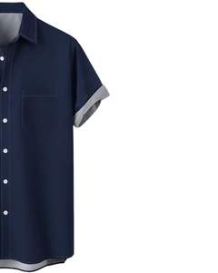 Chemise à manches courtes boutonnée à imprimé graphique bleu marine et vert sarcelle, style décontracté d'été pour la plage, fabrication OEM personnalisée en gros pour hommes - Product Image 4