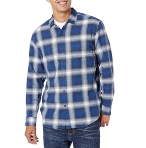Customizable <b>Men</b> Long Sleeve <b>Flannel</b> <b>Shirt</b> Solid Color New Trendy Loose Fit Casual Plaid Design Breathable Knitted Weave <b>Shirts</b> - Product Image 1