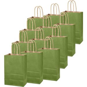 24 Sacchetti Regalo Verde Oliva Chiaro con Manici 21x15x8 cm, Sacchetti di Carta Monocolore per Feste e Bomboniere - Product Image 2