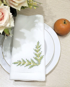 Servilletas de Tela Bordadas Personalizadas al por Mayor con Hojas Verdes, Servilletas de Algodón para Cena, Servilletas de Tela con Dobladillo para Eventos en el Hogar y Bodas - Product Image 4
