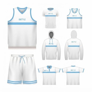 ONSTYLE <b>White</b> Blue Stripe Sportswear Set Unisex Breathable Polyester <b>Vest</b> Hoodie Polo Shirt Shorts All Seasons Regular Fit - Product Image 1