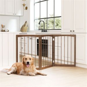Recinto per Animali Domestici in Legno Massello Marrone 160x76 cm, Cancellino Moderno per Interni/Esterni con Chiusura a Bottone per Cani, Ideale per Soggiorno - Product Image 4