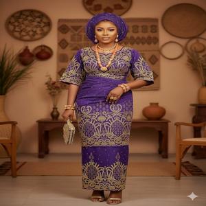 Ensemble de robes de mariée élégantes pour filles, en polyester 100 %, broderie lourde dorée, paillettes, style nigérian et indien de luxe - Product Image 6