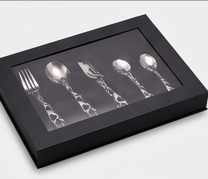 Ensemble de couverts de luxe en acier inoxydable plaqué argent, 4 pièces (fourchette, cuillère, couteau), lavable au lave-vaisselle, pour usage domestique - Product Image 6