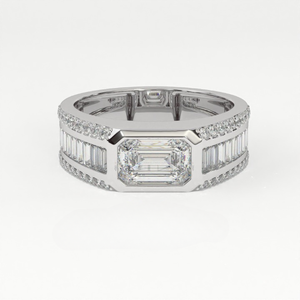 Bague Monolithe Sovereign Moderne pour Homme en Or 14K avec Diamant de Laboratoire Aarinya Taille Émeraude Est-Ouest Sertie en Bezel, Certifiée IGI, Luxe - Product Image 3