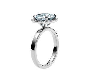 Anillo de compromiso y boda de lujo con topacio azul talla cojín, plata de ley 925, chapado en oro de 14K y engaste de garras, para fiesta - Product Image 2