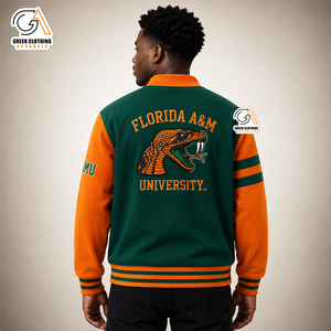 FAMU |   Cardigan brodé avec logo, vert et blanc, manches longues, couleur unie, hiver, anti-rides, 100% polyester, respirant, pour homme - Product Image 2