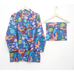 ชุดนอนผ้าฝ้ายพิมพ์ลายดอกไม้ 3 ชิ้น แบบยูนิเซ็กซ์ สำหรับฤดูร้อน ขายส่ง ชุดนอนผู้หญิง เสื้อถักเนื้อนุ่ม ระบายอากาศได้ดี พร้อมกางเกงขายาว - Product Image 5