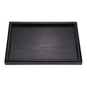 Plateau rectangulaire en bois massif, finition noire mate, base décorative élégante pour la mise en scène de tables modernes et la décoration intérieure - Product Image 1