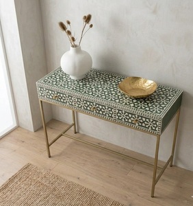 Console décorative en bois massif avec base métallique, design moderne pour entrée et rangement dans le salon - Product Image 2