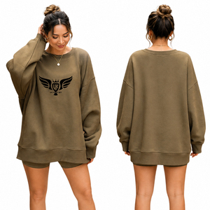 Custom Women’s Oversized Beige Crewneck Sweatshirt Casual Loose Fit Fleece Pullover Long Sleeve Streetwear Fashion Sweatshirt - Product Image 3