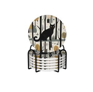 Ensemble de 6 sous-verres en marbre - Décoration moderne esthétique de luxe pour table basse, marbre blanc avec sous-verres en laiton doré - Product Image 1