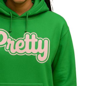 Sudadera con Capucha Verde con Estampado Gráfico Bonito, Sudadera de Felpa de Algodón con Letras Rosas, Sudadera con Capucha de Manga Larga, Top Informal de Moda para Mujer - Product Image 4