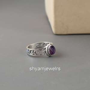 SHYAM JEWELRS Natural Amethyst Gemstone 925 Sterling <b>Silver</b> Vintage Filigree Oval Purple Stone <b>Boho</b> Hippie Style <b>Ring</b> Fine - Product Image 4