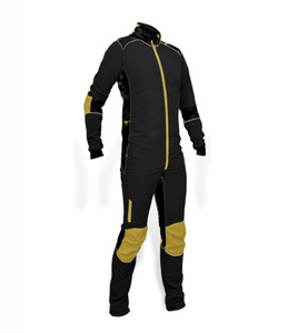 Mono negro de cuerpo entero para hombre con detalles amarillos y cremallera frontal para paracaidismo, traje de paracaidismo de alto rendimiento - Product Image 5